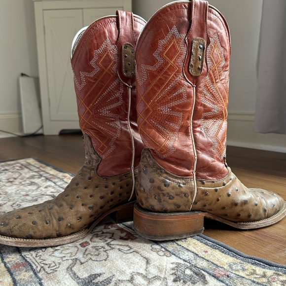 Brown and Red Ostrich Leather Cowboy Boots - Picture 3 of 6